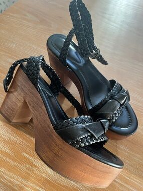 Alexandre Birman Black Braided Leather Platform Sandals. Size 38.5. NWOT
